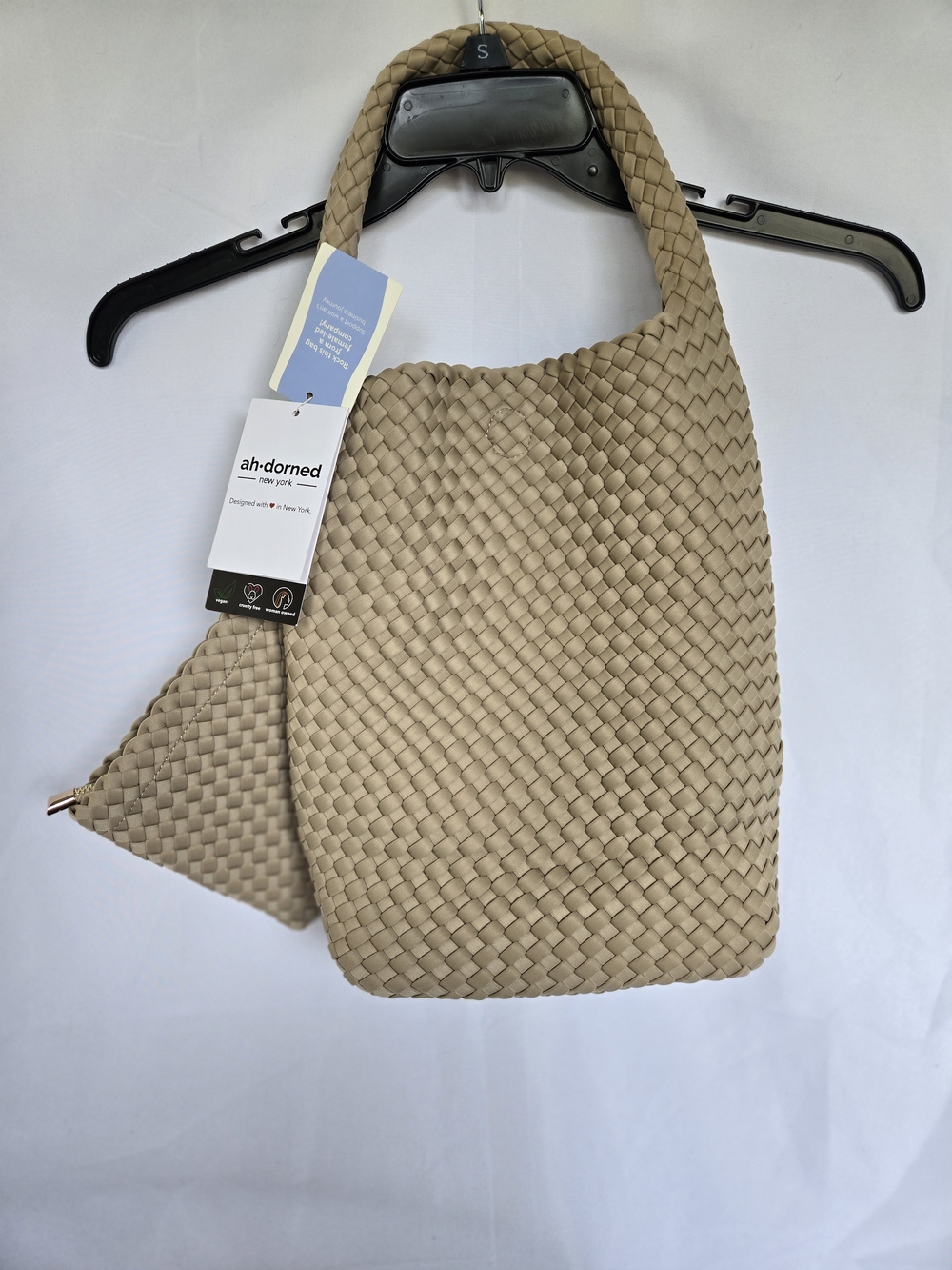 ah-dorned Woven Shoulder Bag in Beige